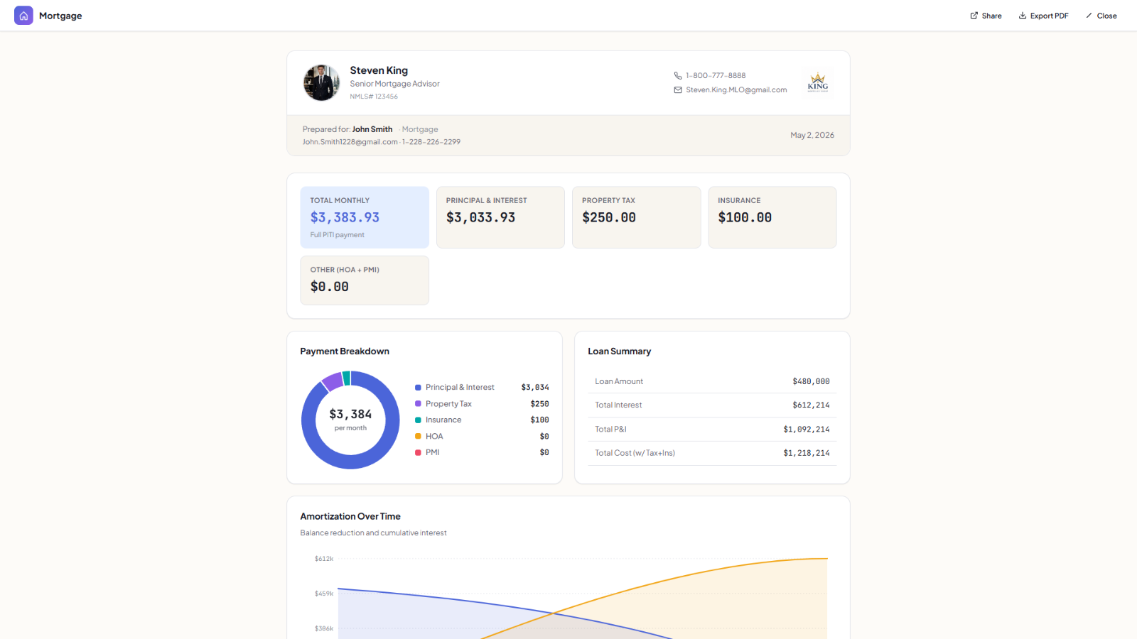 Mortgage calculator on desktop
